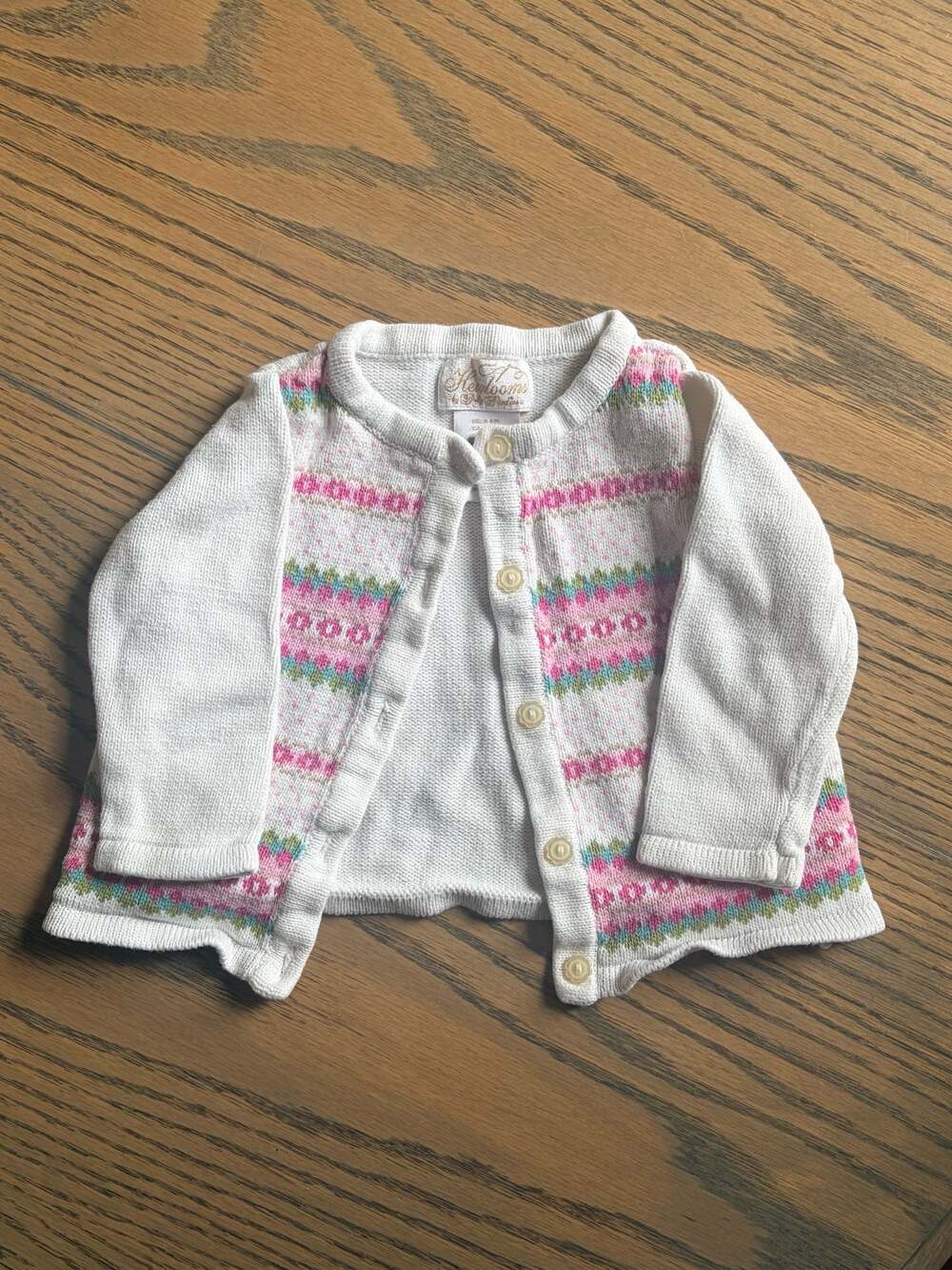 Heirlooms by Polly Flinders Girls Cotton Cardigan Sweater with Fair Isle Detail